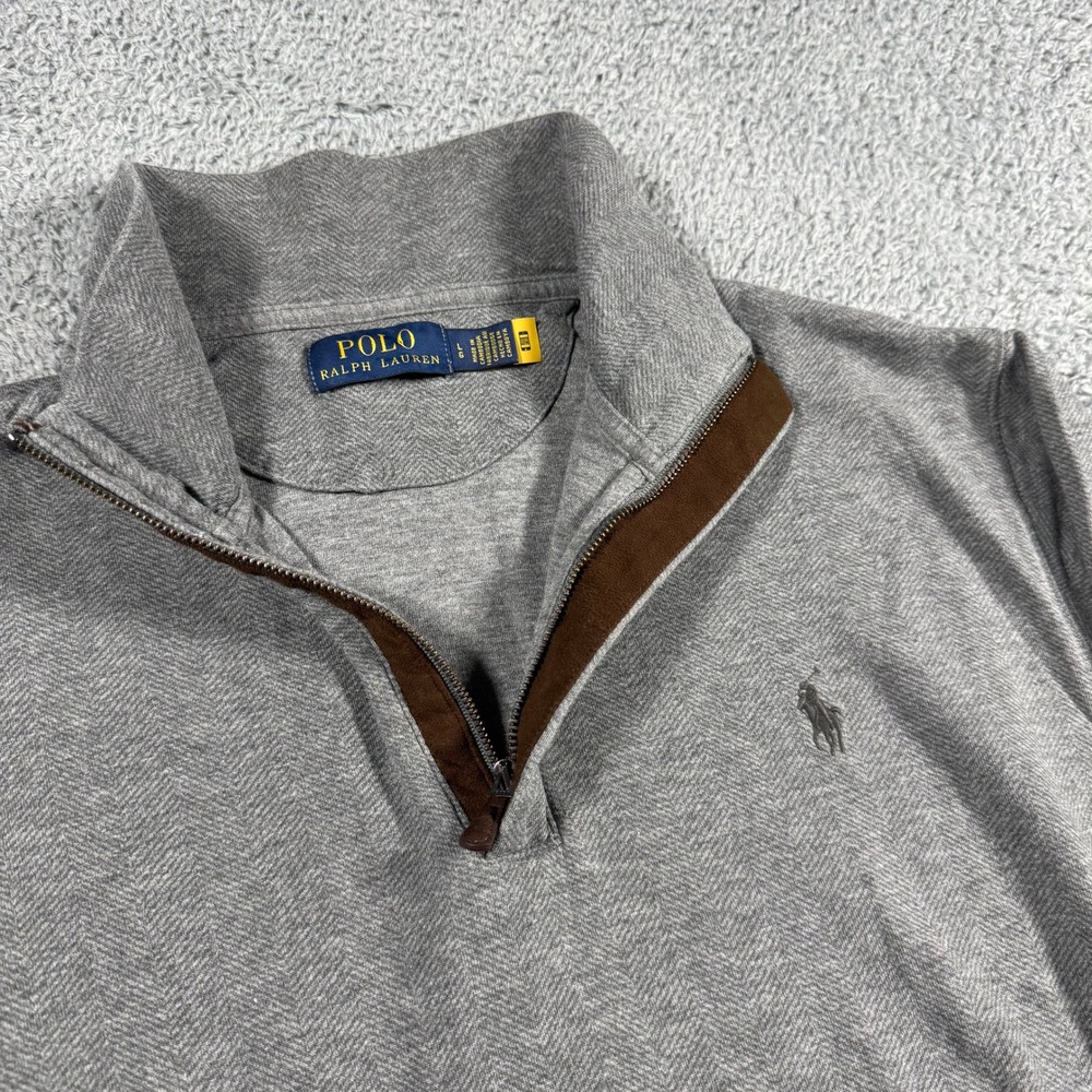 Polo Ralph Lauren Quarter Zip Pullover Mens Large Grey Herringbone Mock Neck
